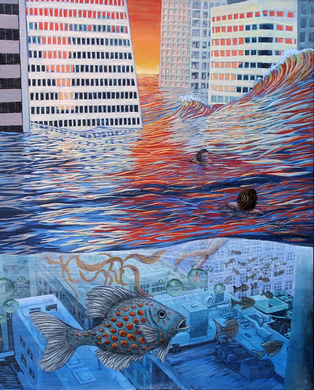 SunSet Swim - Acrylic Paint on Board - (12"x12" Original Available) 