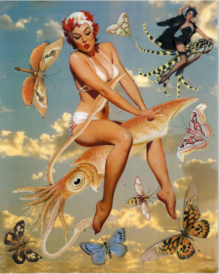 Riding The Squid - Hand Cut Collage